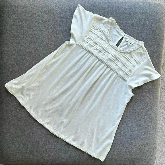 Ella Moss White Short Sleeve Blouse Top Medium - Picture 1 of 5